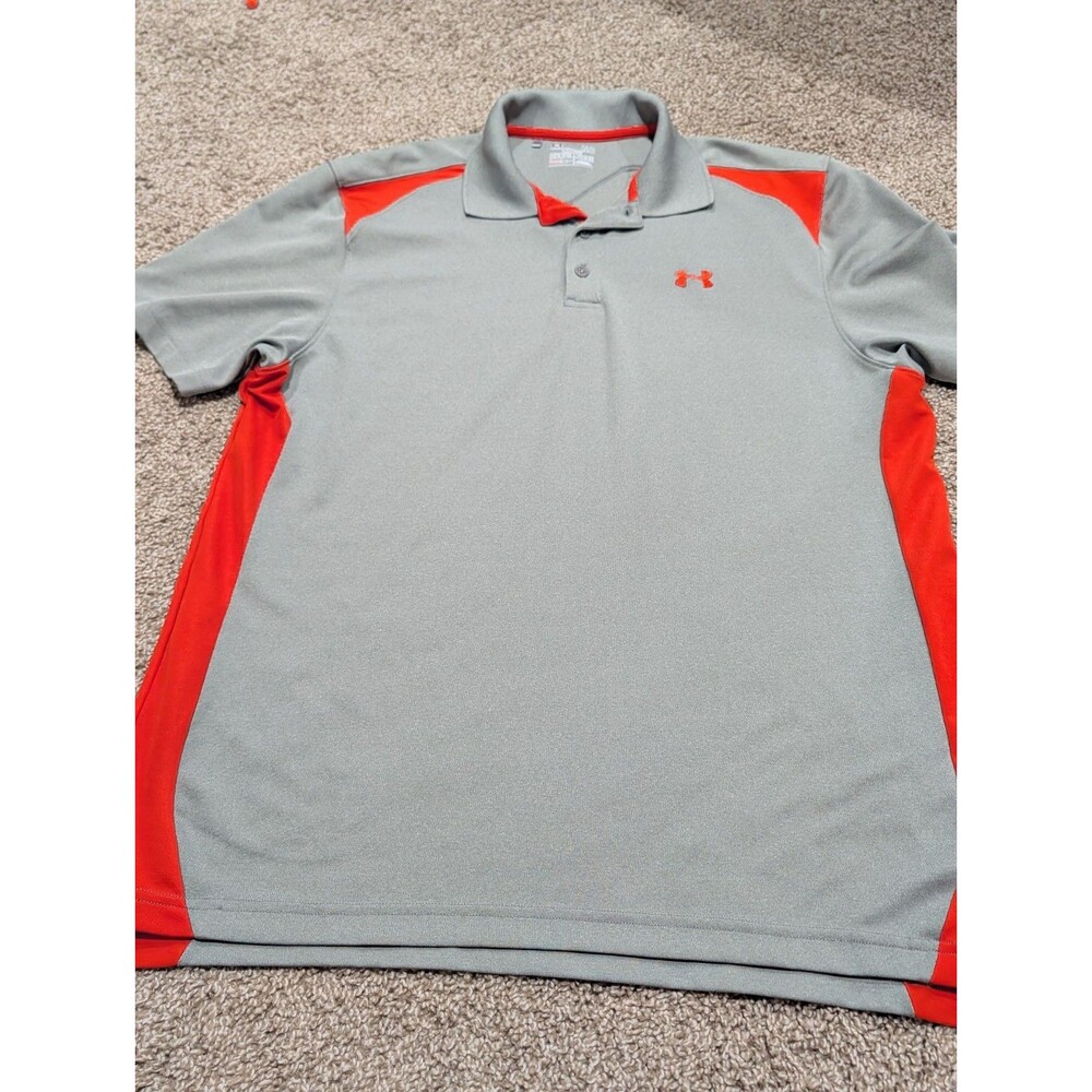 Under Armour Men's Size Large Gray And Orange Polo  Loose Fit HeatGear